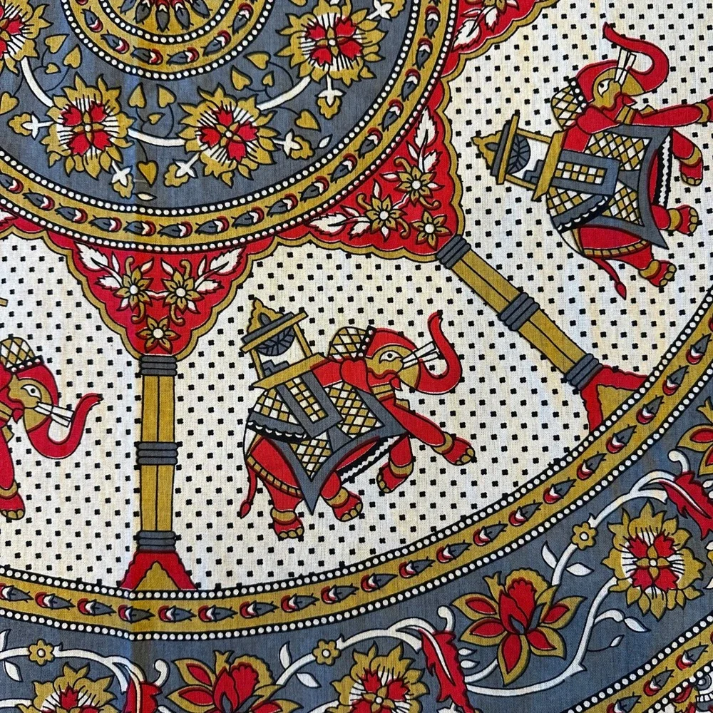Indian Elephant Mandala Cotton Tapestry Red Grey Floral Boho Wall Hanging Throw
